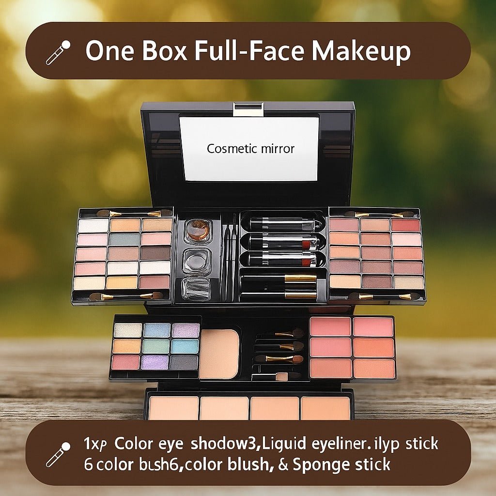 All - in - One Makeup Kit – Eyes, Lips, Face | Full Glam Look in One Box | Mirror Included - Beauty Glams