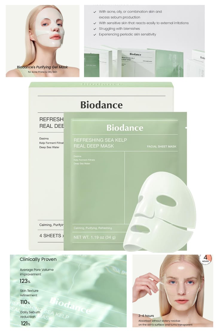 Biodance refreshing sea kelp mask ( 4x sheet Masks ) - Beauty Glams