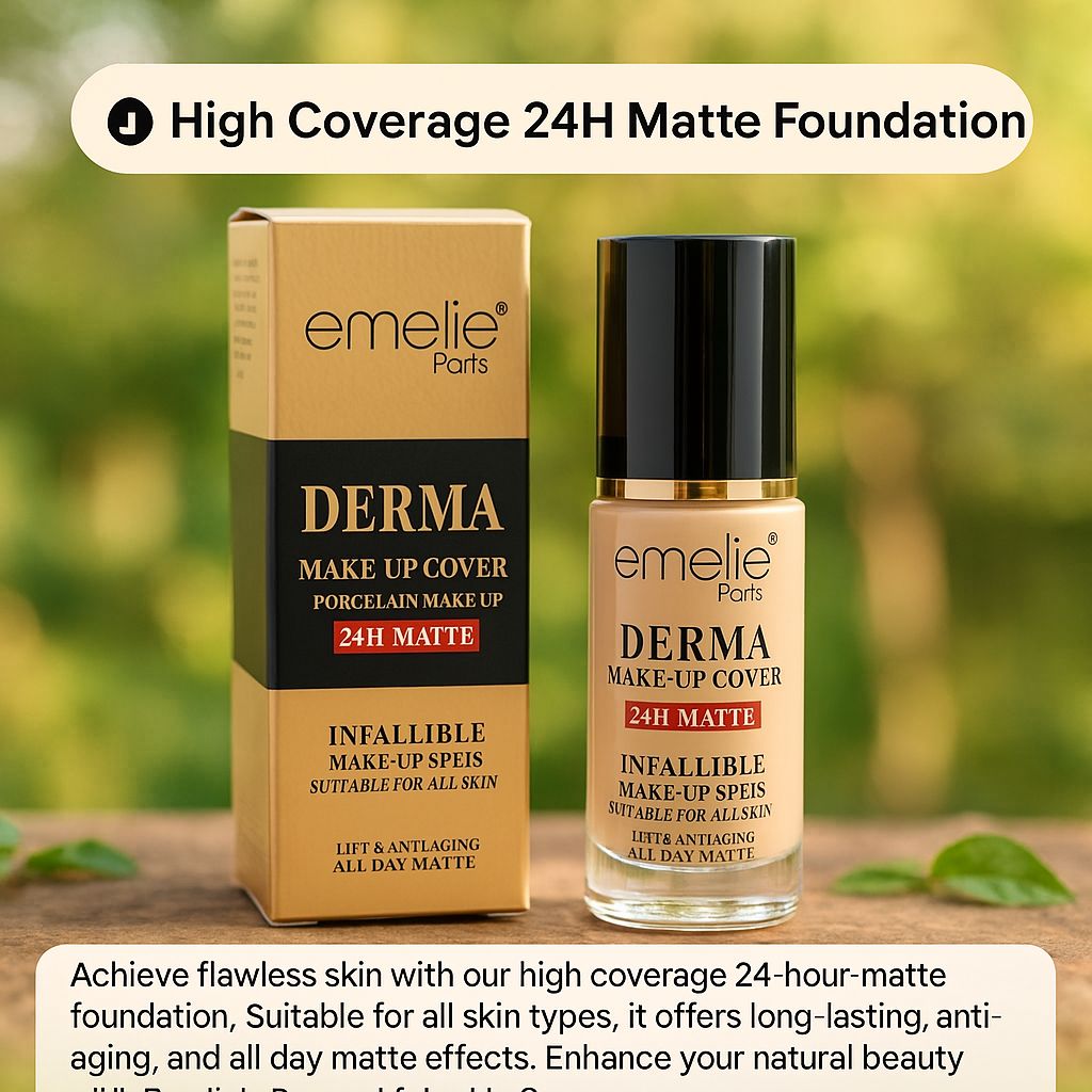 Emelie Derma 24H Matte Foundation – Full Coverage, Anti - Aging, Natural Finish for All Skin - Beauty Glams