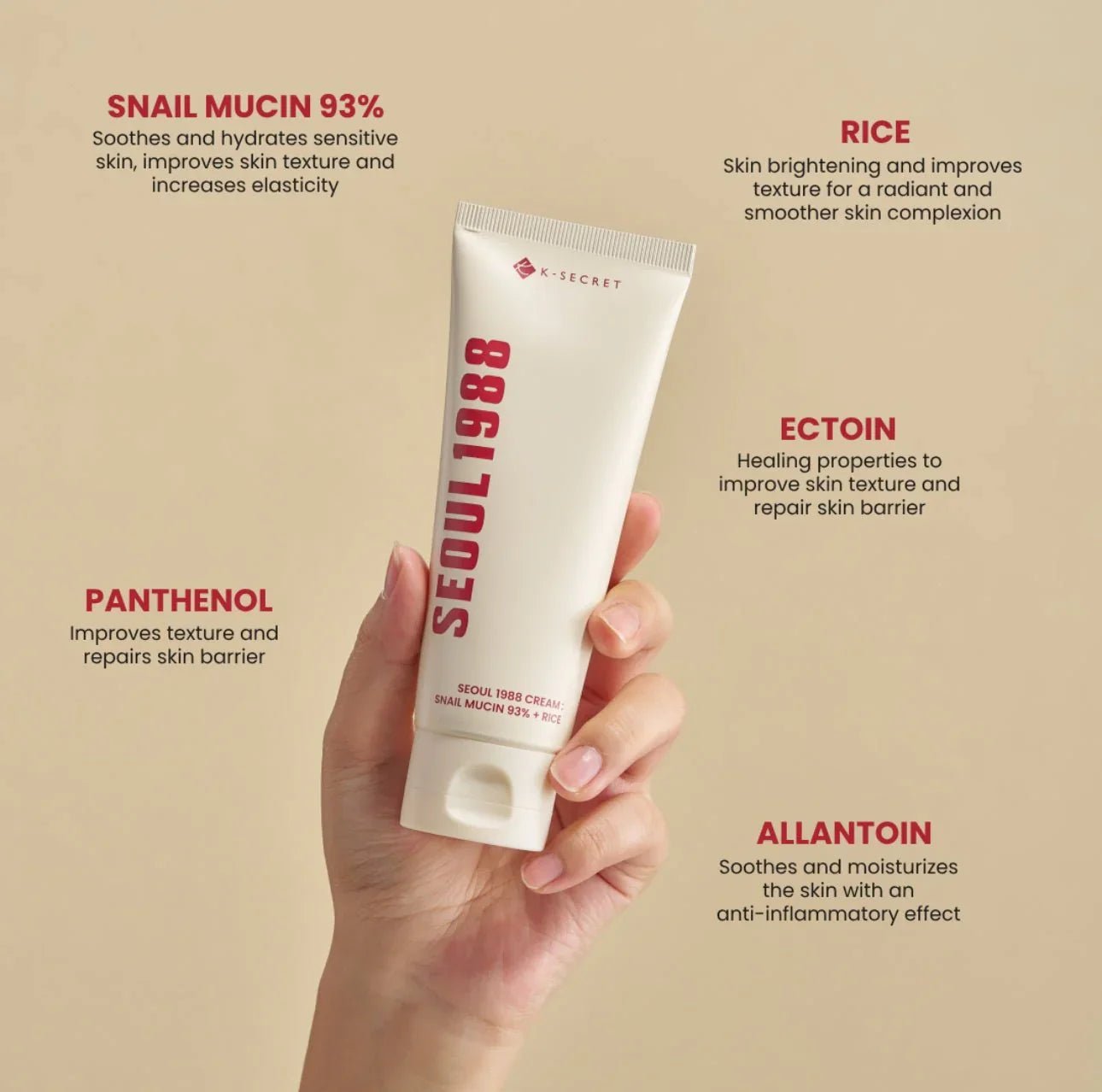 K - SECRET SEOUL 1988 Cream: Snail Mucin 93% + Rice 100 ml - Beauty Glams