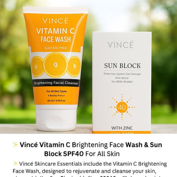 Vincé Vitamin C Face Wash & SPF40 Sun Block – Glowing Skin Duo - Beauty Glams