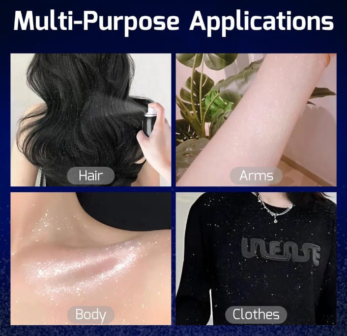 Zay Luxe Care Shiny Glitter Spray – Instant Glow for Hair, Body & Clothes (Long - Lasting Shine) - Beauty Glams