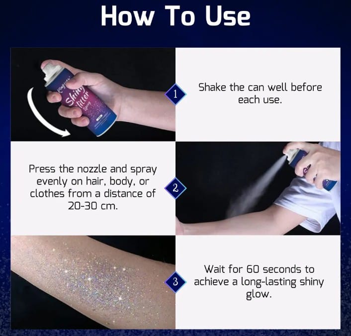 Zay Luxe Care Shiny Glitter Spray – Instant Glow for Hair, Body & Clothes (Long - Lasting Shine) - Beauty Glams